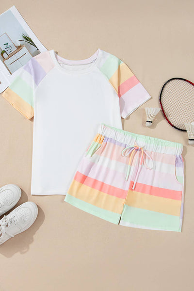 Rainbow Stripe Shirt and Short 2pcs Lounge Set