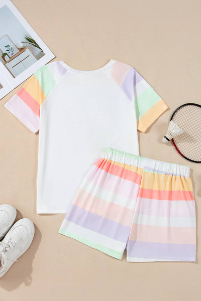 Rainbow Stripe Shirt and Short 2pcs Lounge Set