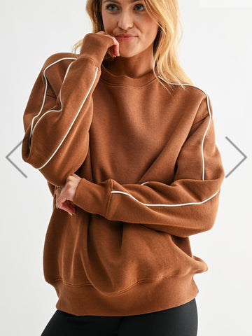 Brown/Ivory Piping Embroidered Sweatshirt
