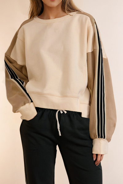 Striped Patchwork Long Sleeve Drop Shoulder Loose Sweatshirt