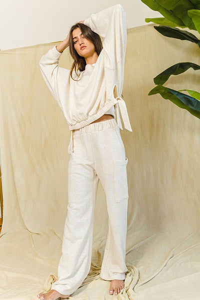 BUCKETLIST Swaetshirt Elastic Bottom Side Tie Boatneck Sweatshirt