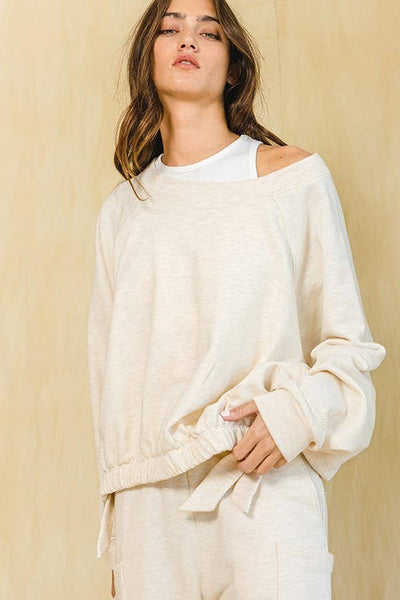 BUCKETLIST Swaetshirt Elastic Bottom Side Tie Boatneck Sweatshirt