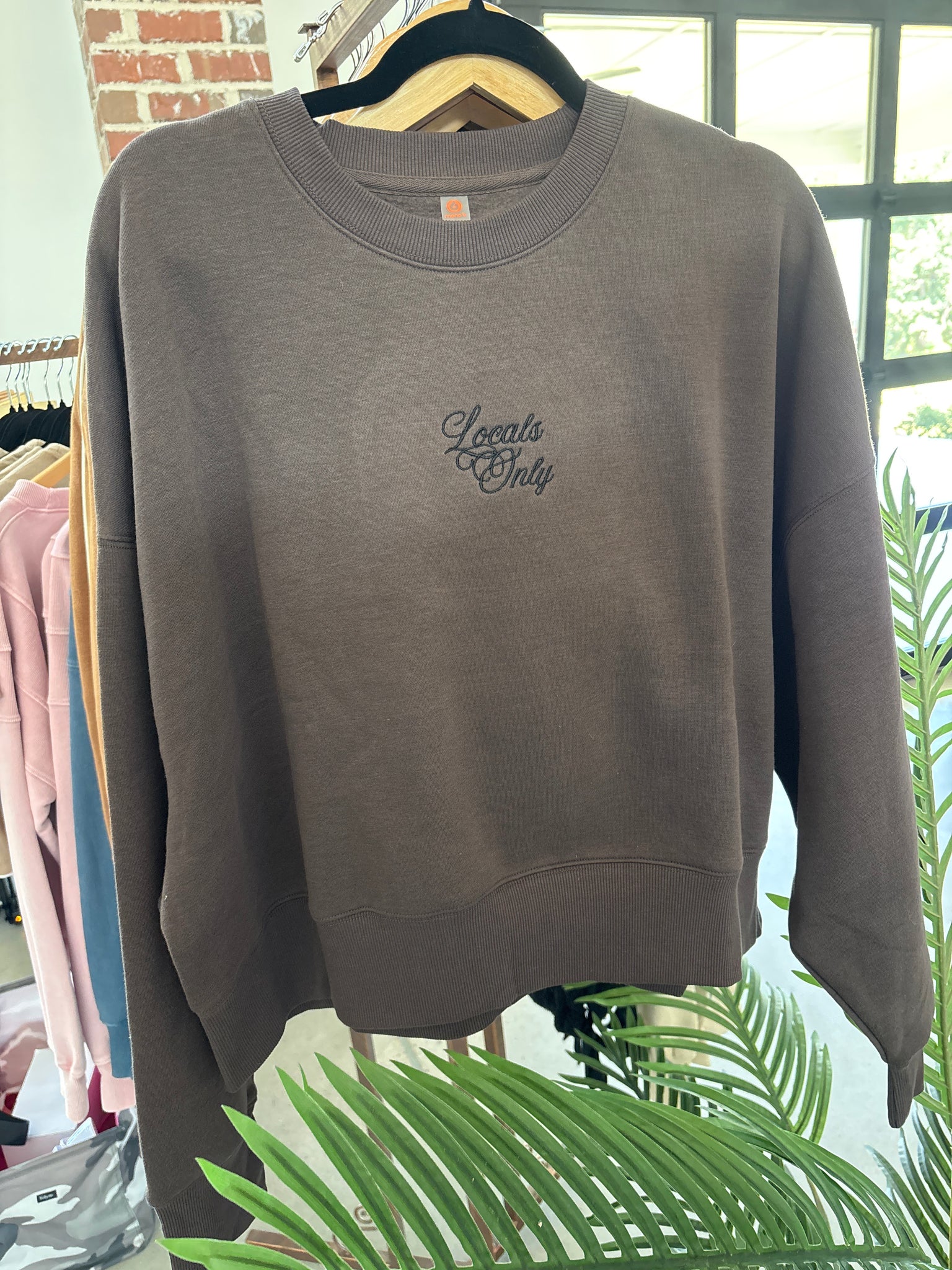 Brown Embroidered Balloon Sleeve Sweatshirt- LOCALS ONLY