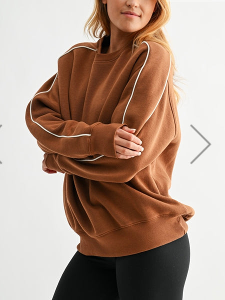 Brown/Ivory Piping Embroidered Sweatshirt