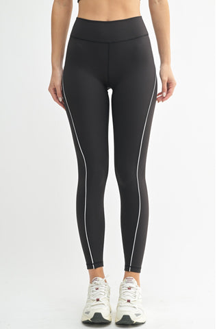 Mono B Legging: Blk+White Stripe Contourflex High Waisted