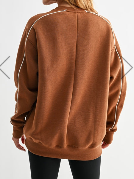 Brown/Ivory Piping Embroidered Sweatshirt