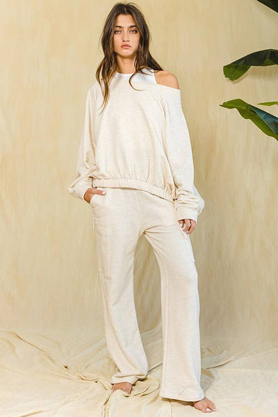 BUCKETLIST Swaetshirt Elastic Bottom Side Tie Boatneck Sweatshirt
