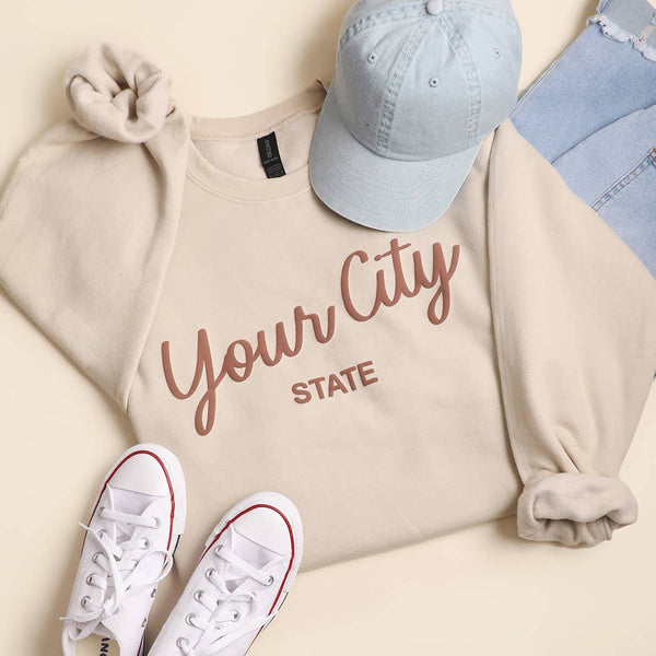 Custom City & State Puff Print Heavyweight Sweatshirt