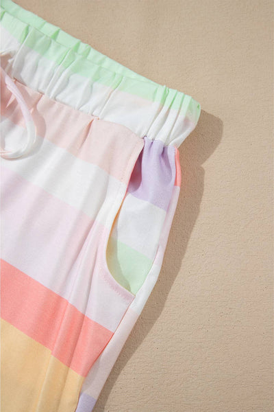 Rainbow Stripe Shirt and Short 2pcs Lounge Set