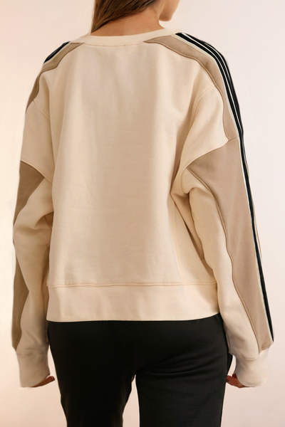 Striped Patchwork Long Sleeve Drop Shoulder Loose Sweatshirt