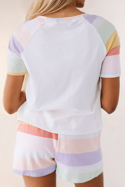 Rainbow Stripe Shirt and Short 2pcs Lounge Set