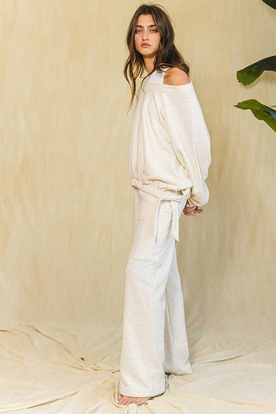 BUCKETLIST Swaetshirt Elastic Bottom Side Tie Boatneck Sweatshirt