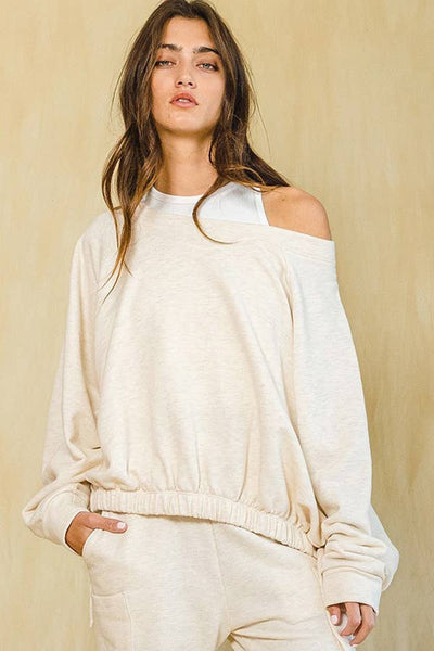 BUCKETLIST Swaetshirt Elastic Bottom Side Tie Boatneck Sweatshirt