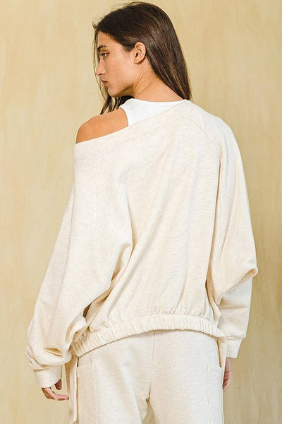 BUCKETLIST Swaetshirt Elastic Bottom Side Tie Boatneck Sweatshirt
