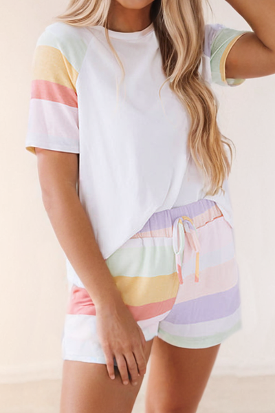 Rainbow Stripe Shirt and Short 2pcs Lounge Set