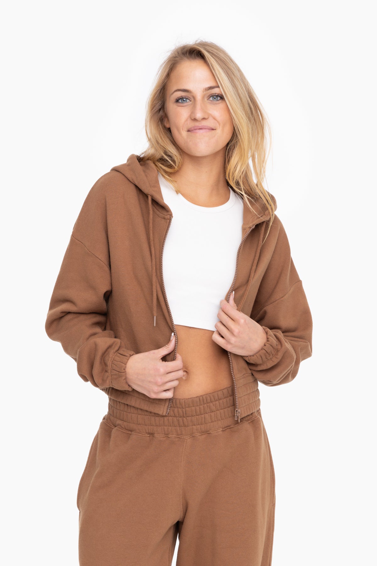 Zip up hoodie crop - mocha